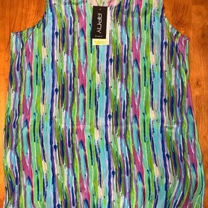 APNY New York Women Sleeveless V-Neck Abstract Stripe Cupro Viscose Top Small